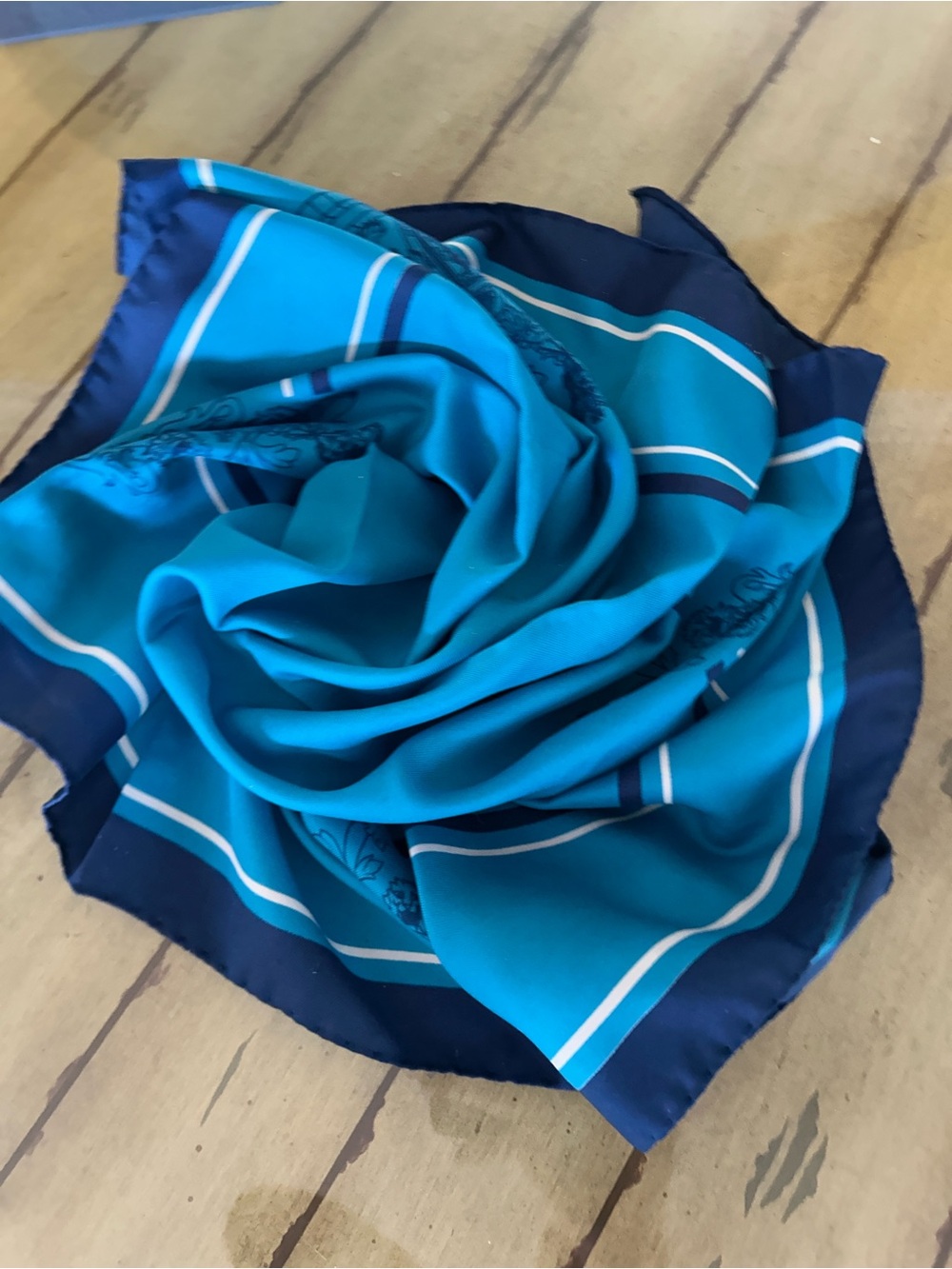 Silk-Feel Blue Striped Women's Scarf 29“ x 29“ by Alec Brook Italian